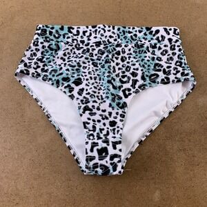 Avanova Women's Size Medium Green Leopard Print High Waisted Bikini Bottom New